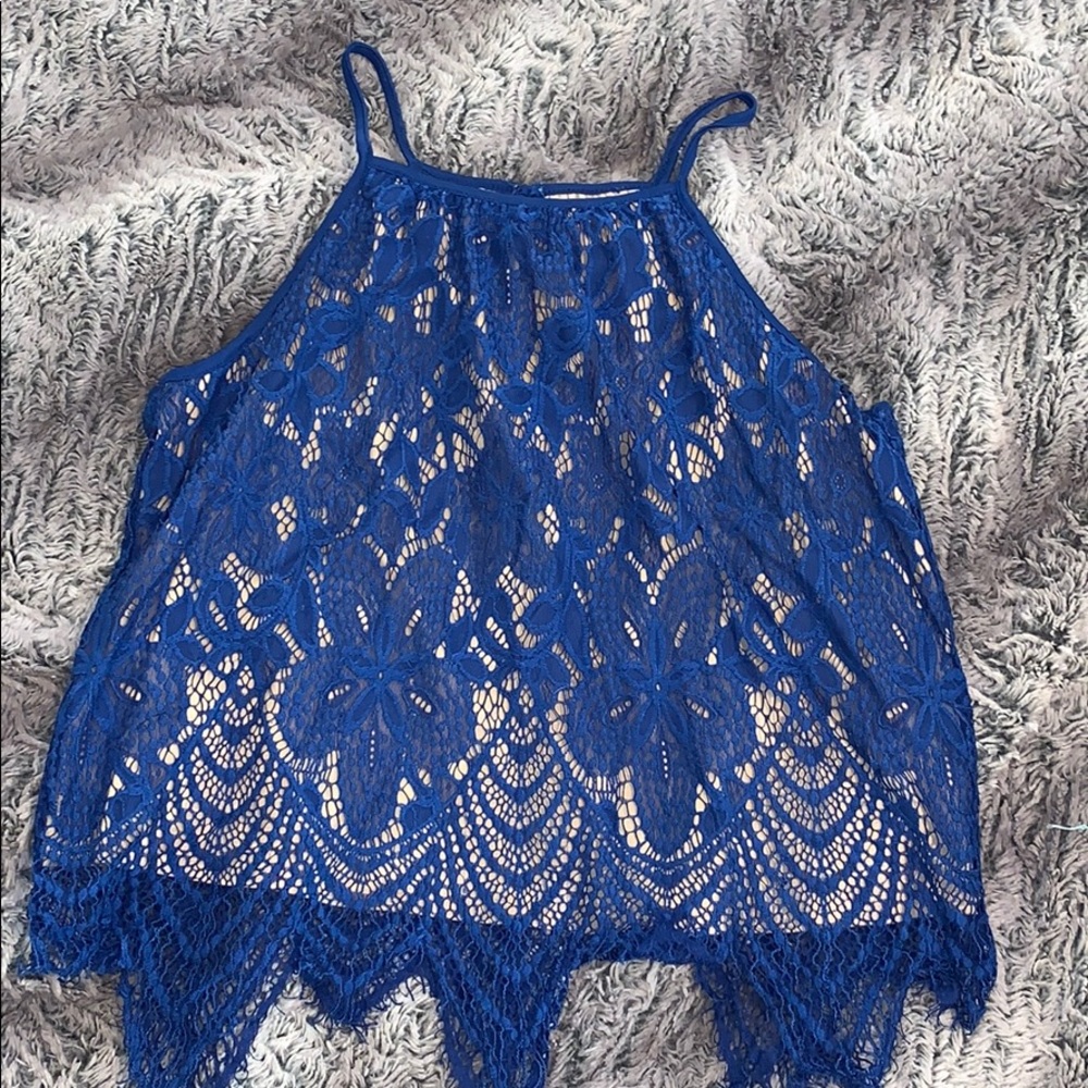 Women’s size small blue or lace detail top